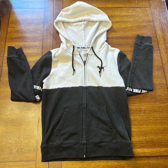 PINK VS Black White Full Zip Hoodie with pockets Size Small Vintage Y2k Teens - Picture 4 of 13